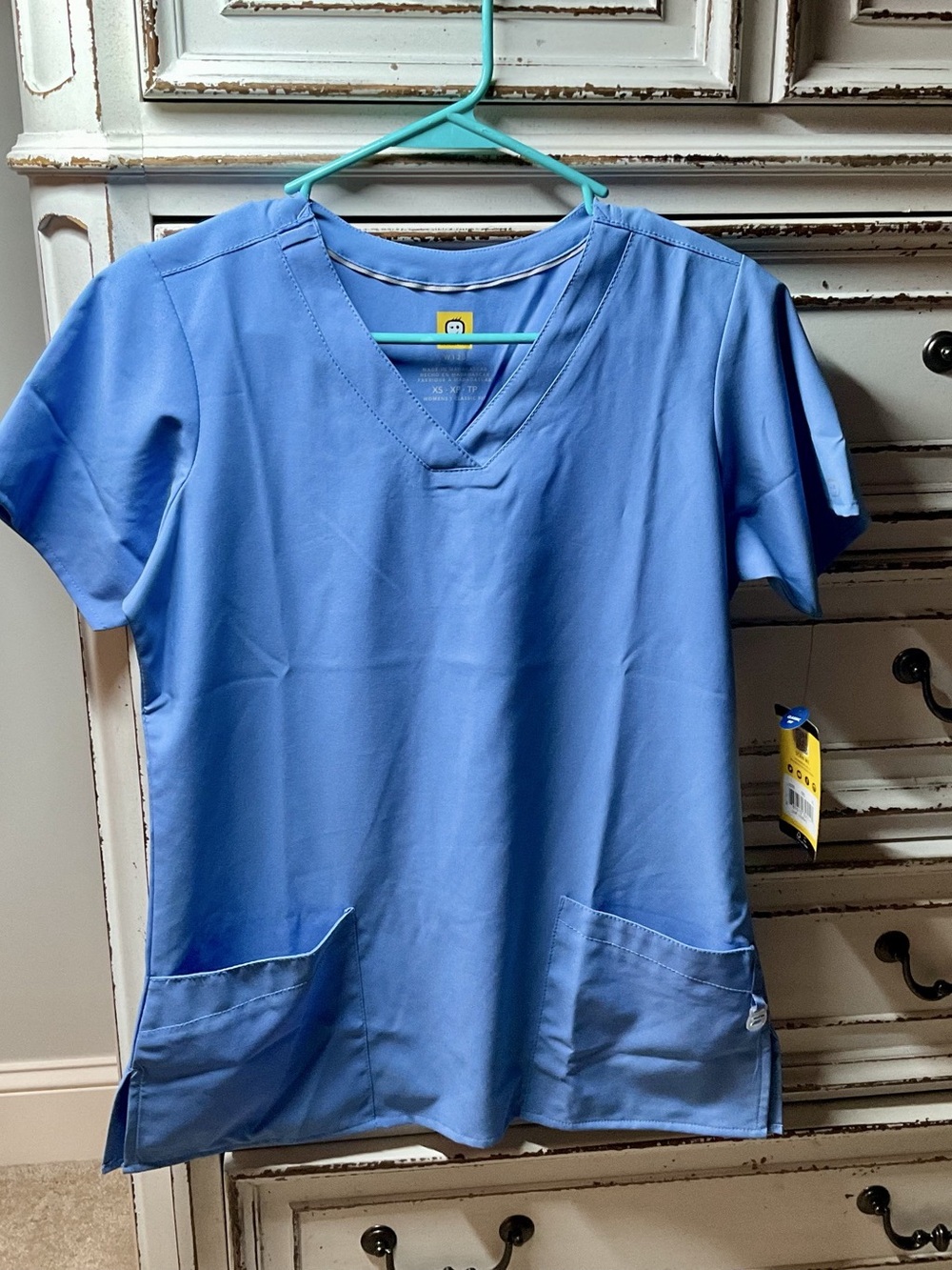 WonderWink W123 V-Neck Scrub Top Ceil Blue Size XS NWT
